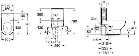 Унитаз компакт Roca Meridian 342247000 без бачка и сиденья 