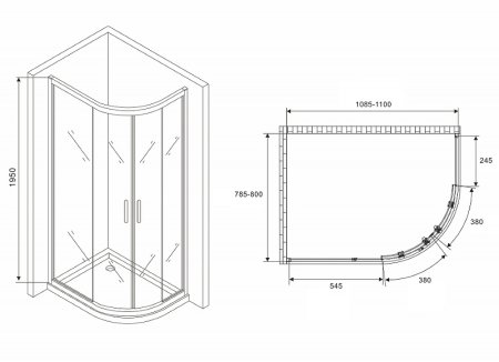 Душевой уголок Abber Schwarzer Diamant 110x80 AG01118M профиль Хром стекло матовое 