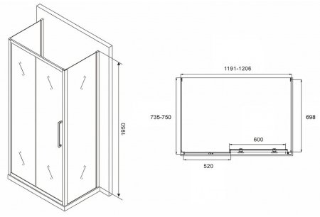 Душевой уголок Abber Schwarzer Diamant 120x75 AG30120MH-S75M-S75M профиль Хром стекло матовое 