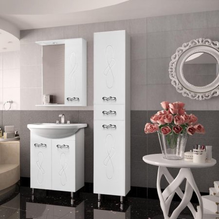 Зеркало со шкафом Style Line Венеция 55 С с подсветкой Белый глянец 