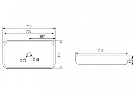Раковина-чаша Abber Rechteck 71 AC2210MG Серая матовая 