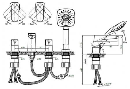 Смеситель Cezares Grace C BVD 01 на борт ванны 