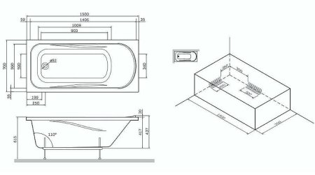 Акриловая ванна AM.PM Sense 150х70 W75A-150-070W-KL без гидромассажа 