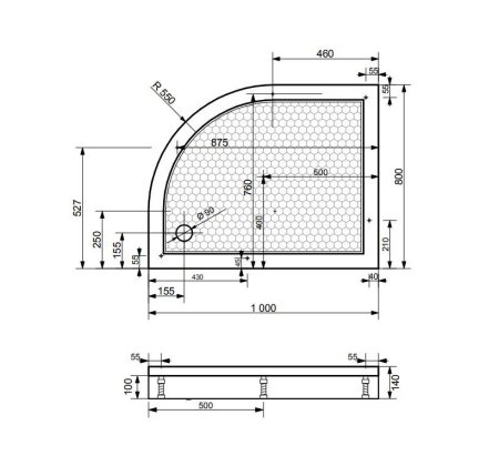 Душевой поддон из литьевого мрамора Эстет Омега 100x80 L 