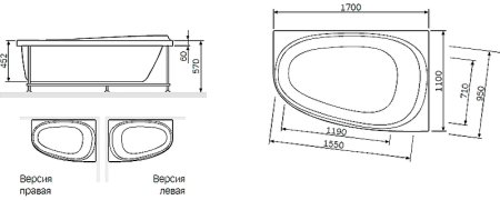 Акриловая ванна AM.PM Like 170x110 R W80A-170R110W-A без гидромассажа 