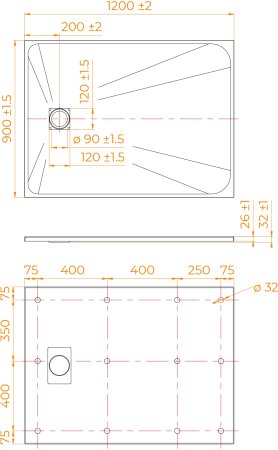 Душевой поддон прямоугольный RGW TSS-B Черный  900x1200 