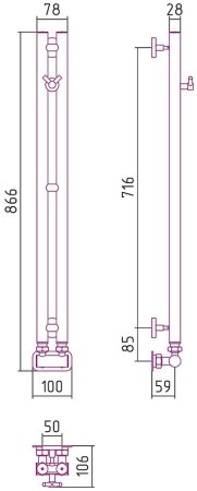 Водяной полотенцесушитель Сунержа Нюанс EU50+ 840х50 31-0212-0840 Черный матовый 