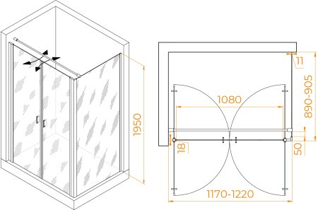 Душевой уголок RGW PA-144B (PA-104B+Z-050-2B+O-104B) 1200x900 