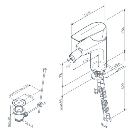 Смеситель для биде с донным клапаном AM.PM Gem F90A83100 Хром 