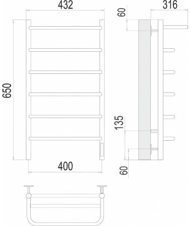 Электрический полотенцесушитель Terminus Полка П6 400х650 4670078531421 с полкой Хром 