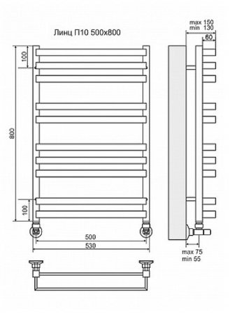 Водяной полотенцесушитель Terminus Линц П10 500x800 4630080268388 Хром 