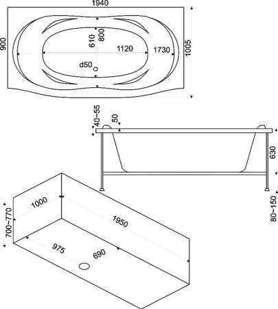 Акриловая ванна Bas Фиеста 194x100 см 