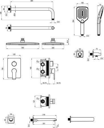 Смеситель Rossinka W для ванны и душа, встраиваемый (W35-55) 