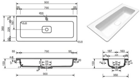 Тумба напольная "Бергамо мини 90" (2 ящ.) Люкс антискрейтч серый, PLUS 