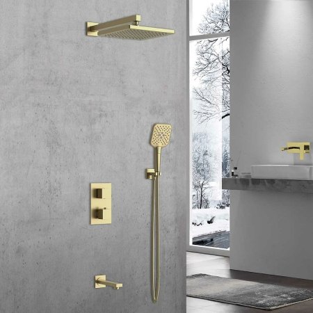 Душевая система Vincea Next VSFW-1N3TBG с термостатом Брашированное золото 