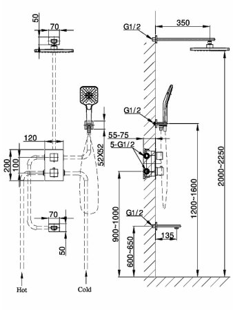 Душевая система Vincea Next VSFW-1N3TBG с термостатом Брашированное золото 