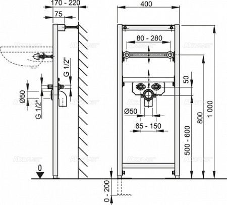Инсталляция для раковины AlcaPlast A104/1000 