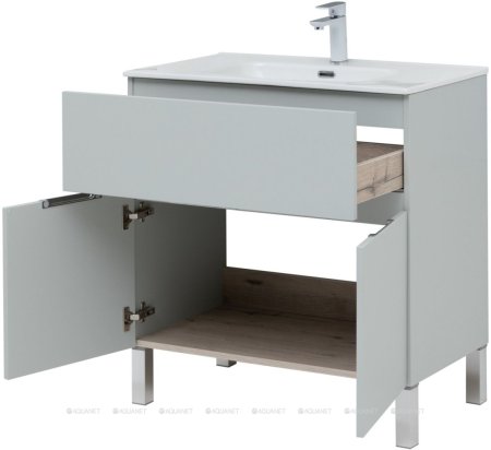 Тумба с раковиной Aquanet Алвита New 80 1 ящик, 2 дверцы, серый 