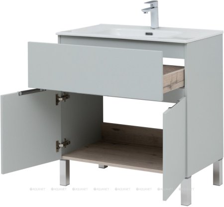 Тумба с раковиной Aquanet Алвита New 80 1 ящик, 2 дверцы, серый 