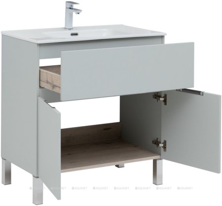 Тумба с раковиной Aquanet Алвита New 80 1 ящик, 2 дверцы, серый 