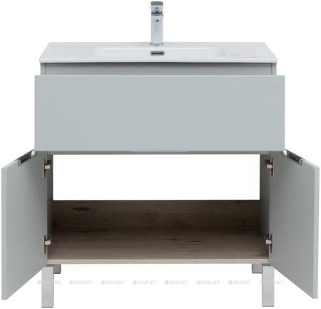Тумба с раковиной Aquanet Алвита New 80 1 ящик, 2 дверцы, серый 