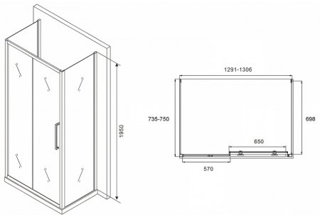 Душевой уголок Abber Schwarzer Diamant 140x75 AG30140BH-S75B-S75B профиль Черный стекло прозрачное 