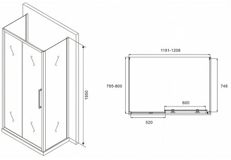 Душевой уголок Abber Schwarzer Diamant 120x80 AG30120MH-S80M-S80M профиль Хром стекло матовое 