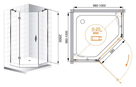 Душевой уголок Cezares BERGAMO-W-P-1-100-C-Cr-L-IV 