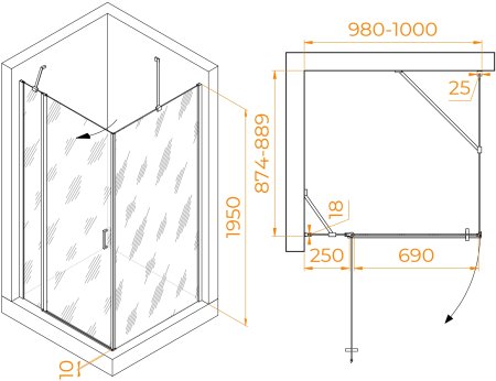 Душевой уголок RGW LE-044 (LE-004+Z-14) 1000x900 