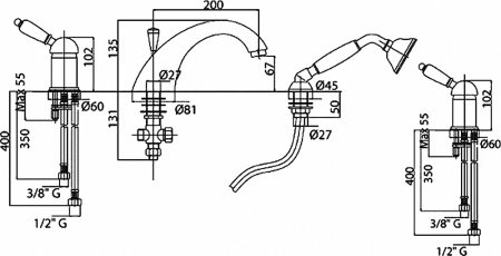 Смеситель Cezares Elite BVDM-02-Bi на борт ванны 