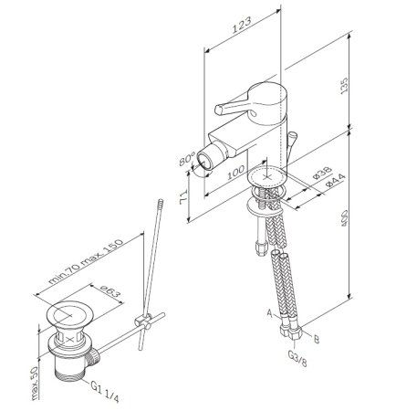 Смеситель для биде с донным клапаном AM.PM X-Joy F85B83100 Хром 