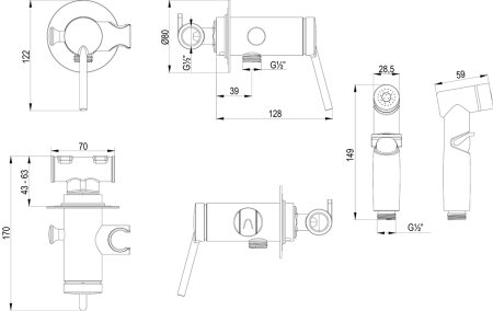 Смеситель Lemark Minima с гигиеническим душем, встраиваемый (LM3819C) 