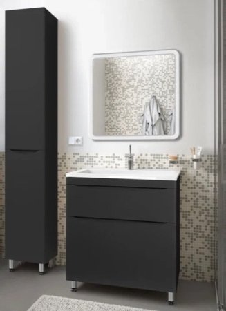 Тумба напольная "Бергамо мини 90" (2 ящ.) Люкс антискрейтч черный, PLUS 