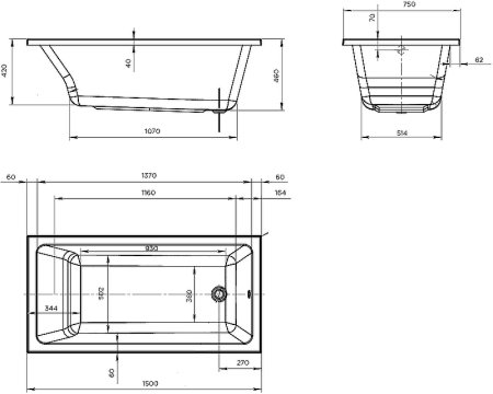 Акриловая ванна Creto Bosco 150х75 17-15075 без гидромассажа 