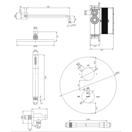 Душевой комплект Omnires Y SYSYT05XGLB с термостатом брашированное золото 
