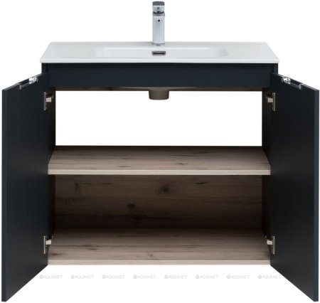 Тумба с раковиной Aquanet Алвита New 80 2 дверцы, антрацит 