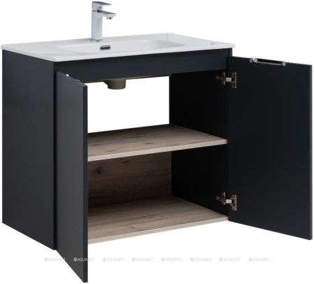 Тумба с раковиной Aquanet Алвита New 80 2 дверцы, антрацит 