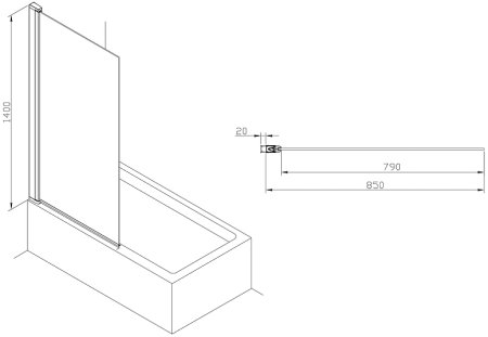 Шторка на ванну Roca Capital 85 M4008512M профиль Хром стекло прозрачное 
