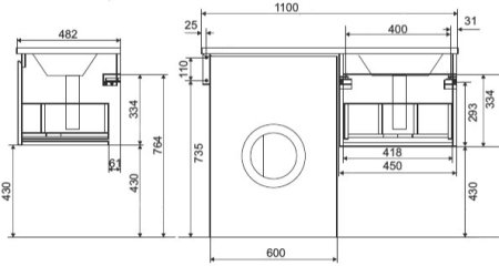 Тумба с раковиной Эстет Dallas Luxe 110 подвесная, 1 ящик, под стиральную машину, R 