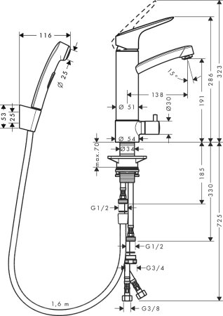 Смеситель Hansgrohe Logis 31515000 для раковины с гигиеническим душем, хром 