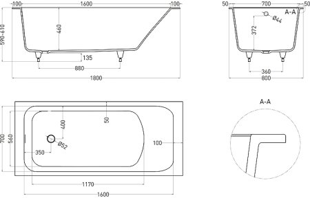 Ванна из искусственного камня Salini Orlanda 180х80 102012G Белая глянцевая 