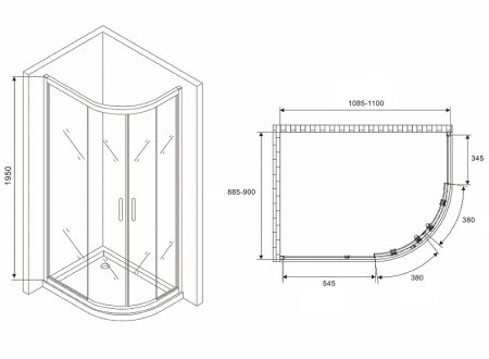 Душевой уголок Abber Schwarzer Diamant 110x90 AG01119M профиль Хром стекло матовое 