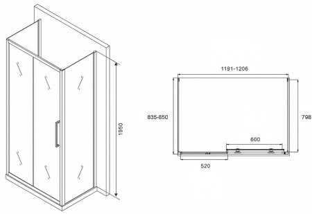 Душевой уголок Abber Schwarzer Diamant 120x85 AG30120MH-S85M-S85M профиль Хром стекло матовое 