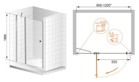 Душевая дверь в нишу Cezares Elena B12 100 P Cr L 