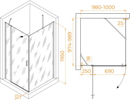 Душевой уголок RGW LE-044 (LE-004+Z-14) 1000x1000 
