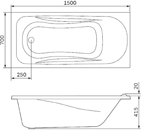 Акриловая ванна AM.PM Sense 150х70 W76A-150-070W-A без гидромассажа 