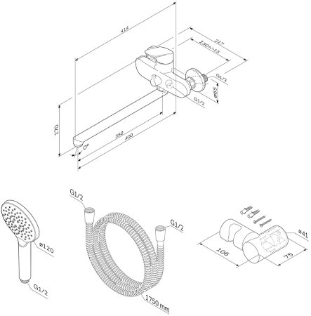 Смеситель для ванны AM.PM Like F8095000 универсальный Хром 
