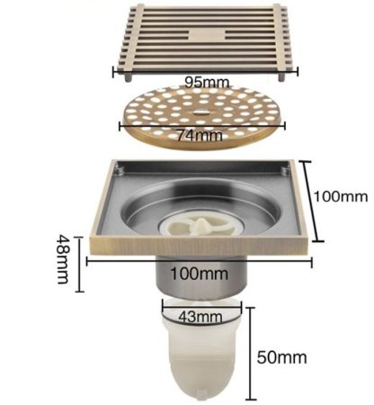Душевой трап Gappo G81004-4 с решеткой Бронза 