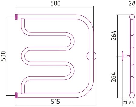Водяной полотенцесушитель Сунержа Стилье Тандем 500х500 00011-5050 Хром 