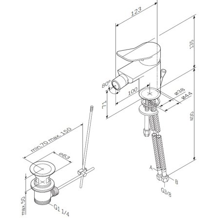 Смеситель для биде с донным клапаном AM.PM X-Joy F85A83100 Хром 